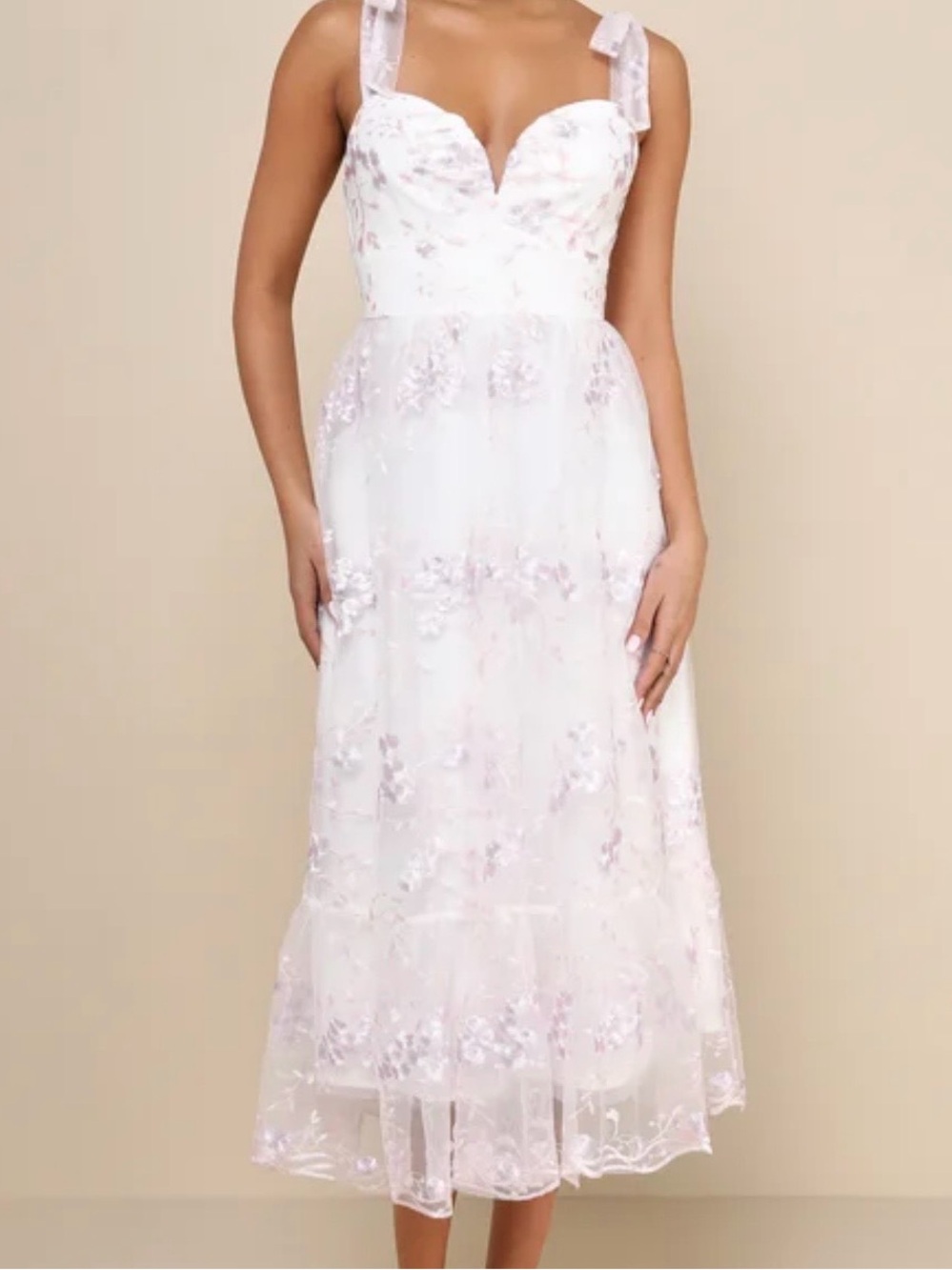 Lulu's White Dress with Lilac Floral Embroidery